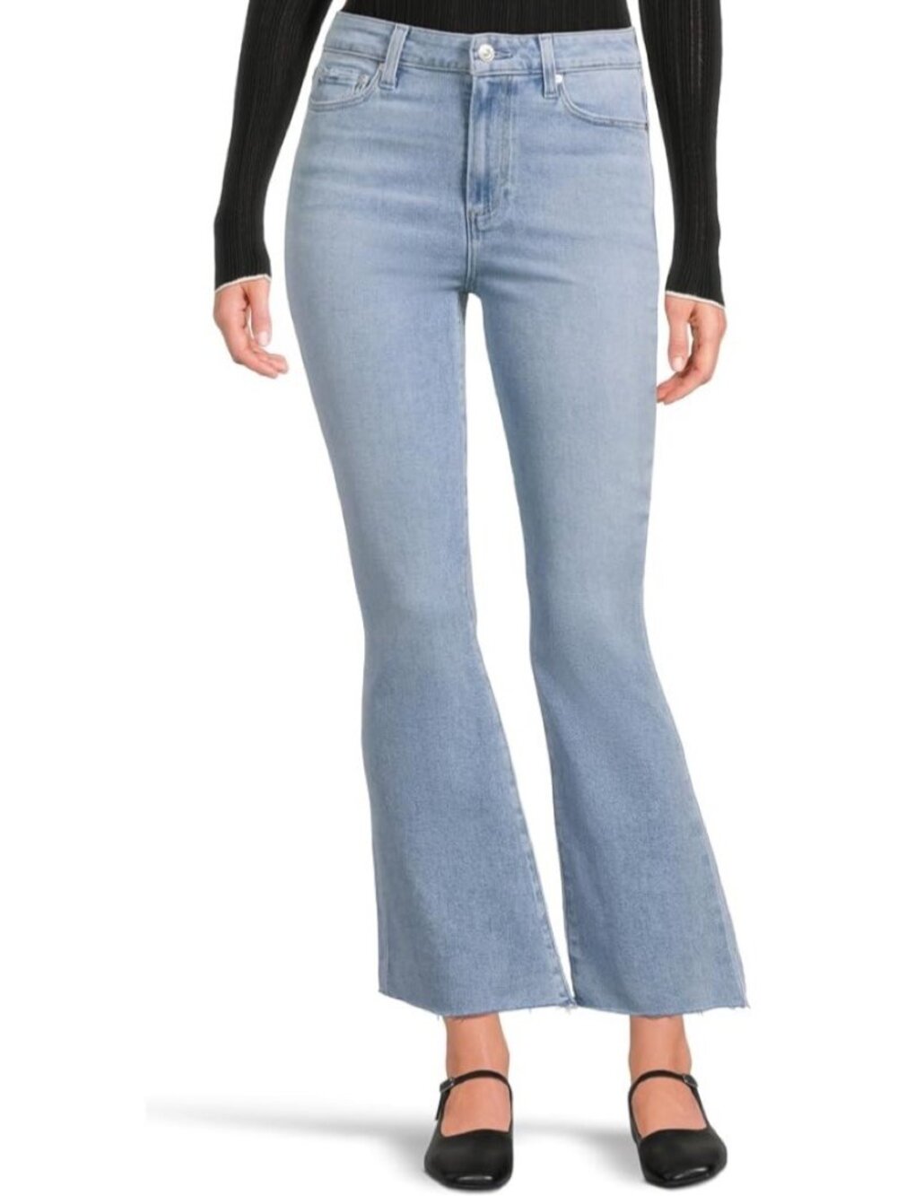Paige High Rise Claudine Jeans Size 26 Blue Kick Flare Raw Hem Chic Smart Casual